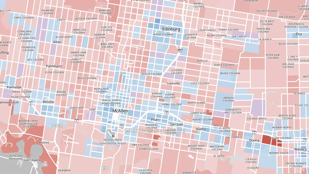 Hidalgo County, TX block-group political-lean map
