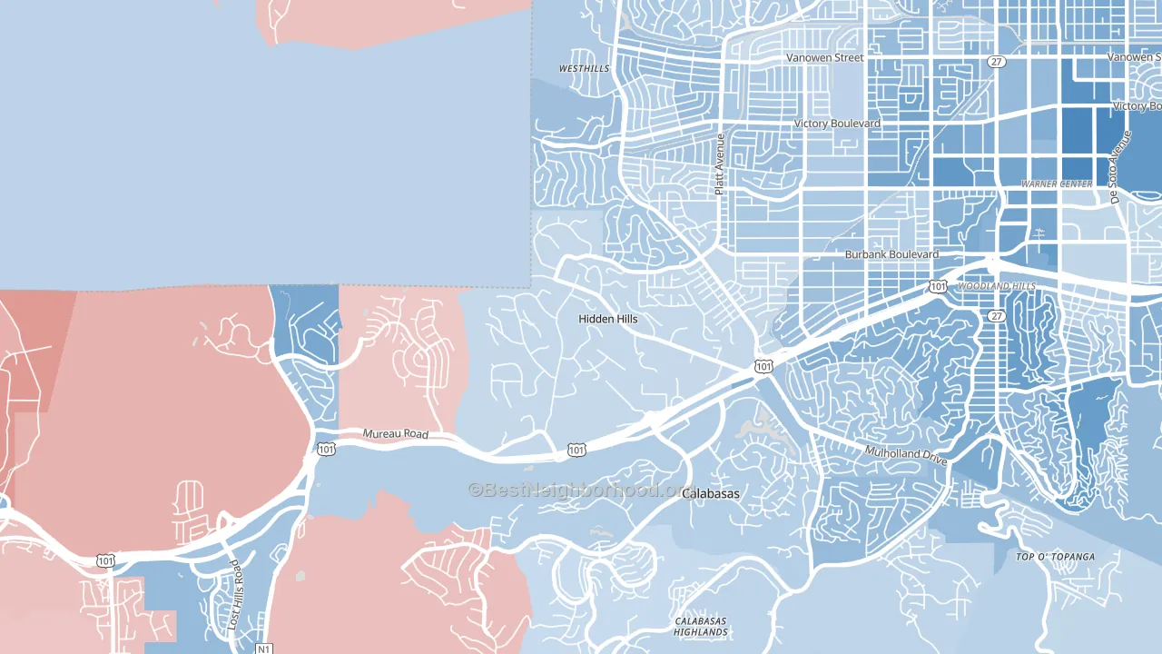 Hidden Hills, CA block-group political-lean map