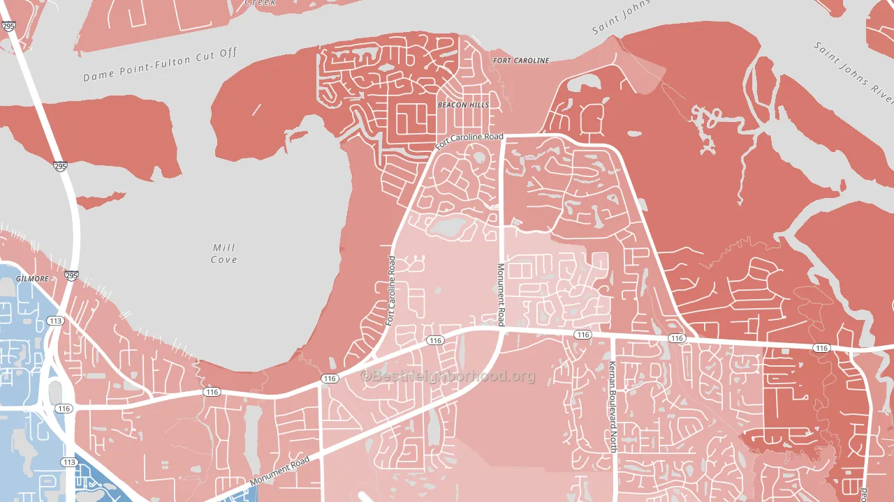 Hidden Hills, Jacksonville, FL block-group political-lean map