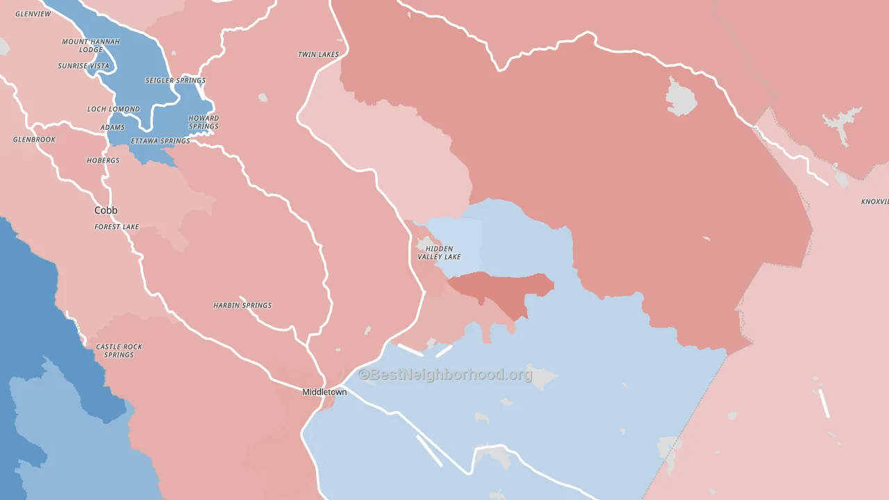 Hidden Valley Lake, CA block-group political-lean map