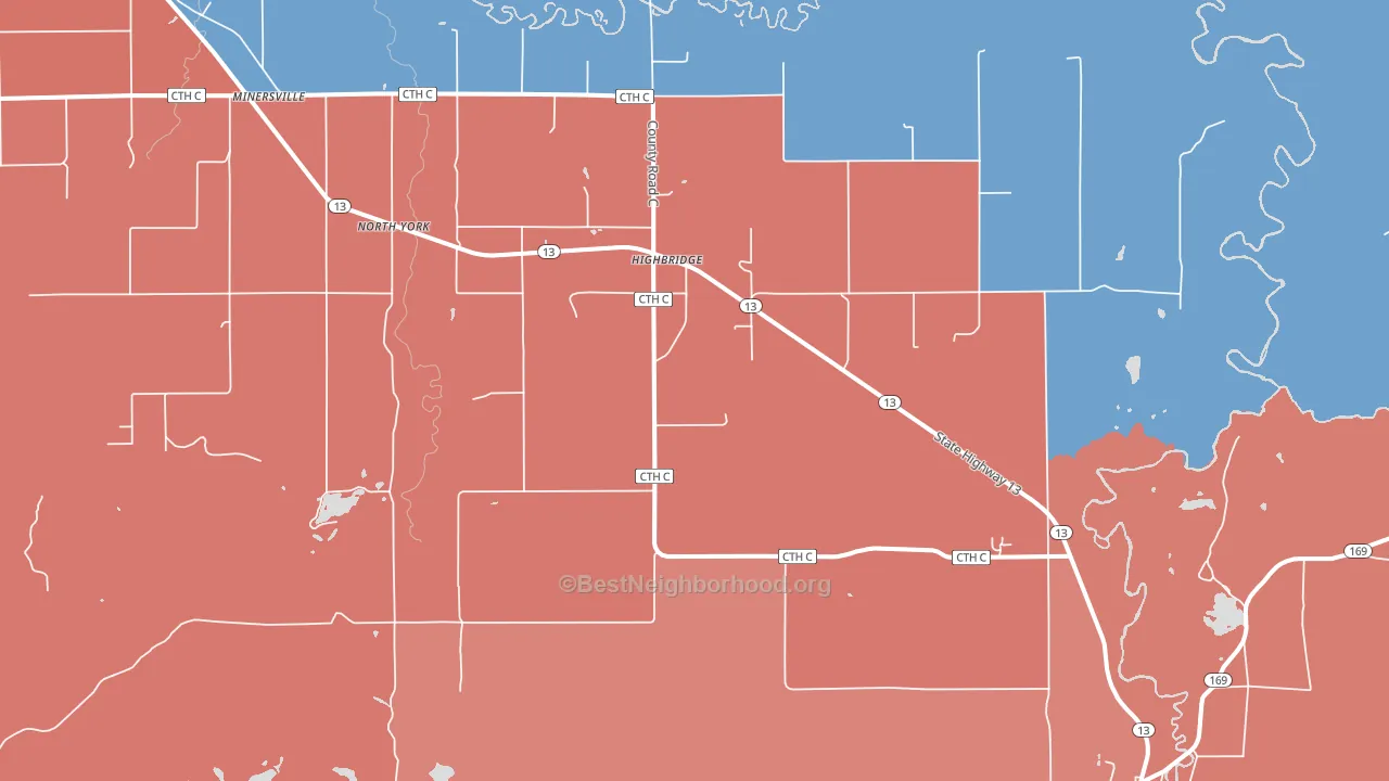 High Bridge, WI block-group political-lean map