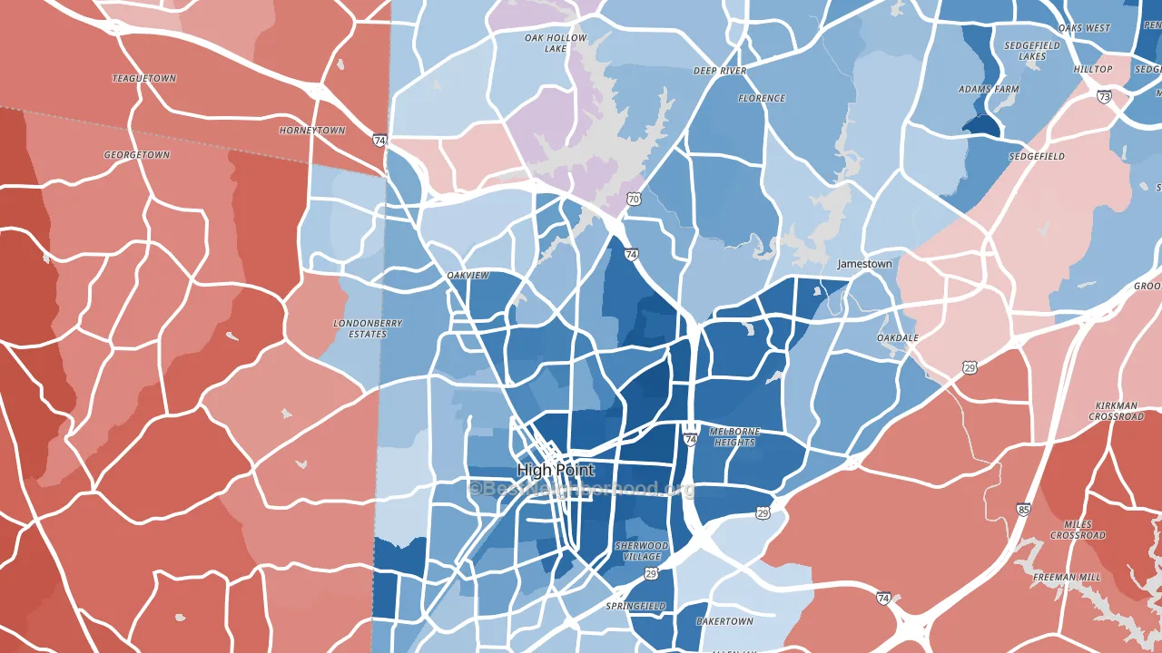 High Point, NC block-group political-lean map
