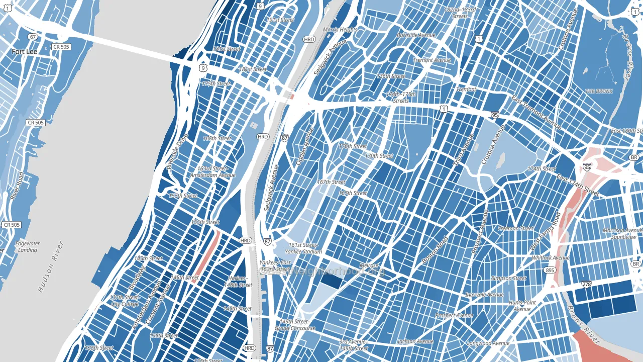 Highbridge, Bronx, NY block-group political-lean map