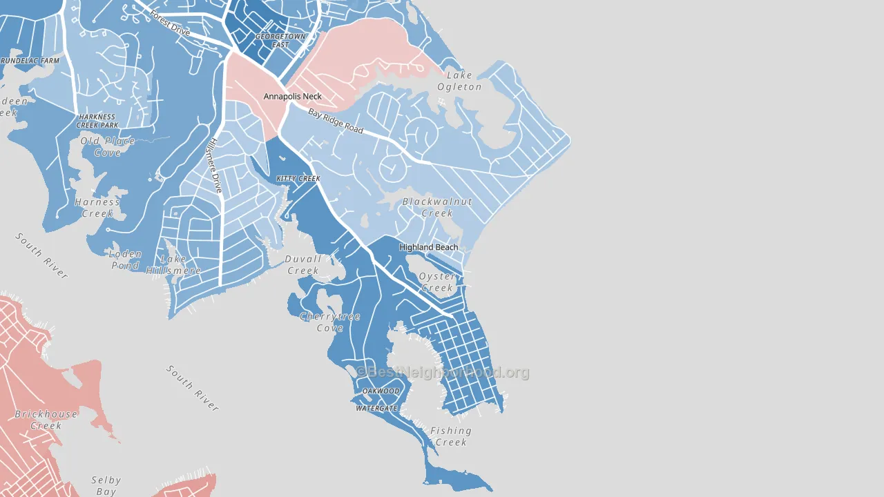 Highland Beach, MD block-group political-lean map