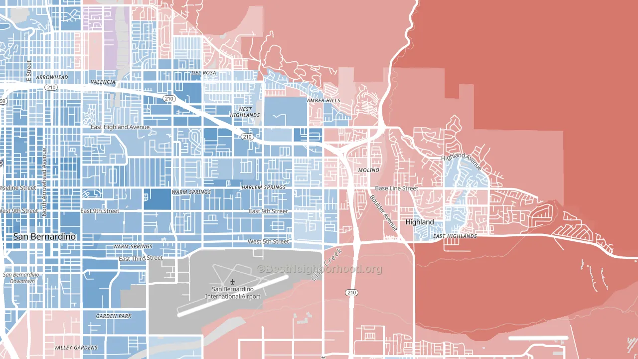 Highland, CA block-group political-lean map