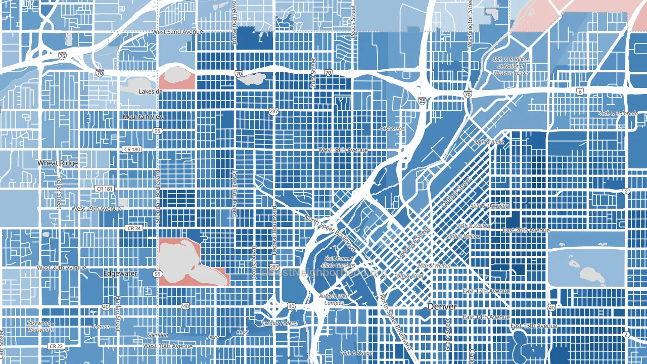 Highland, Denver, CO block-group political-lean map