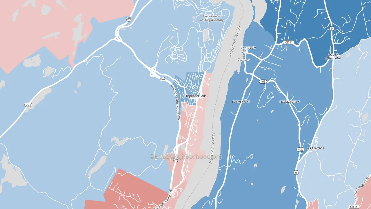 Highland Falls, NY block-group political-lean map