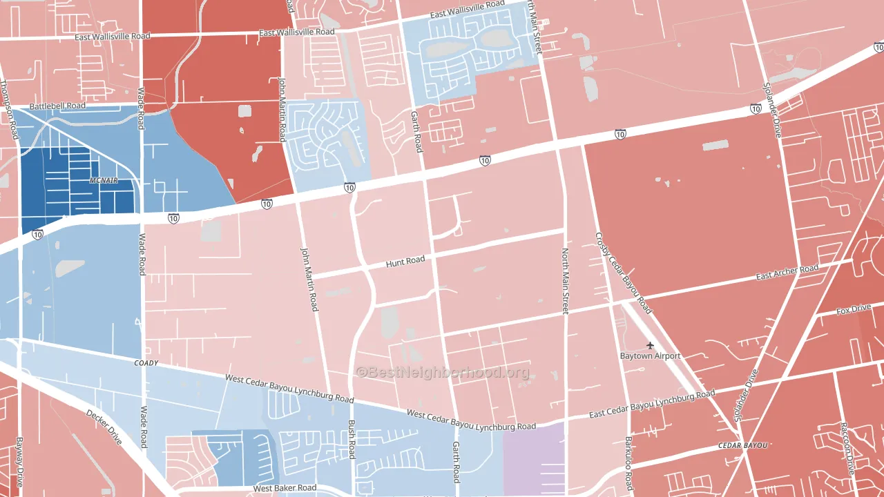 Highland Farms, Baytown, TX block-group political-lean map