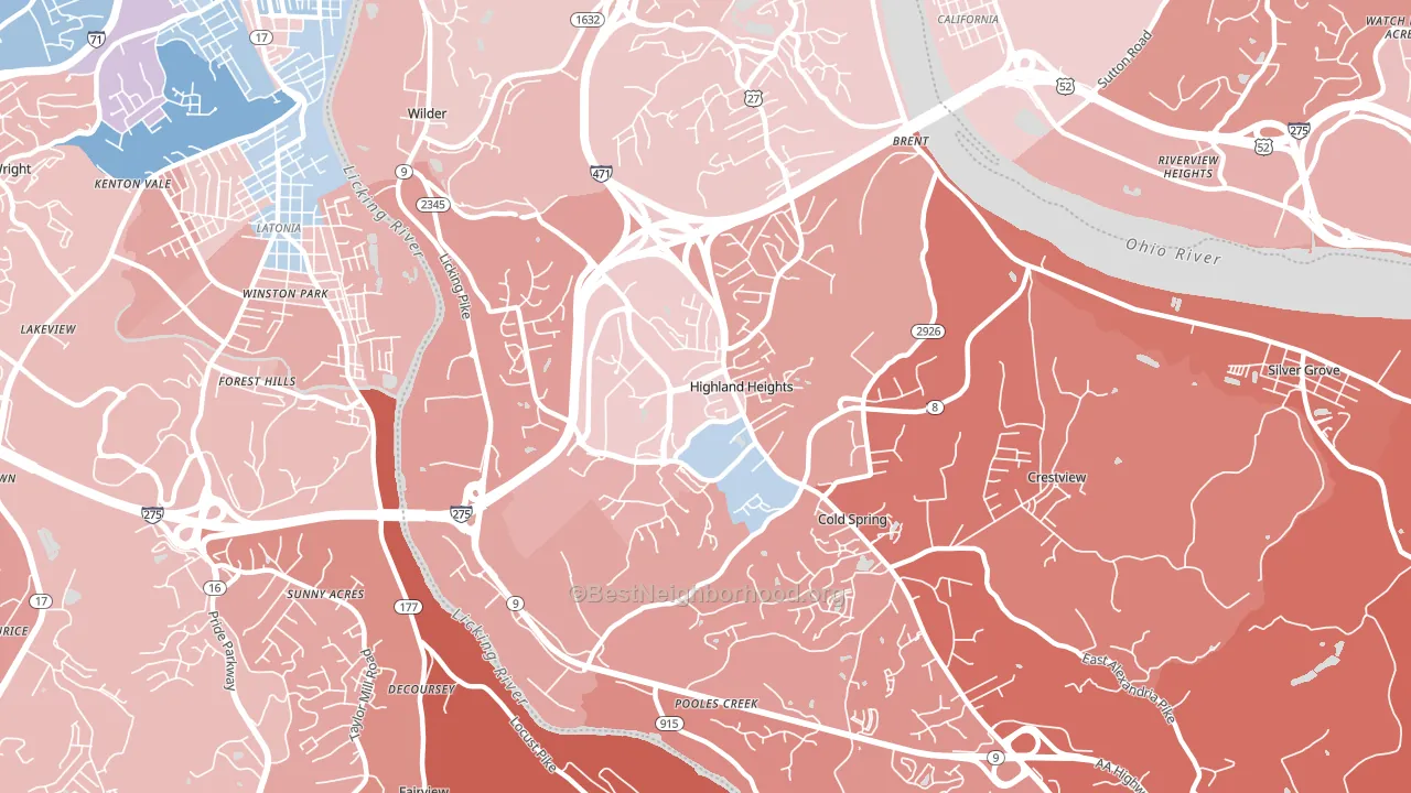 Highland Heights, KY block-group political-lean map