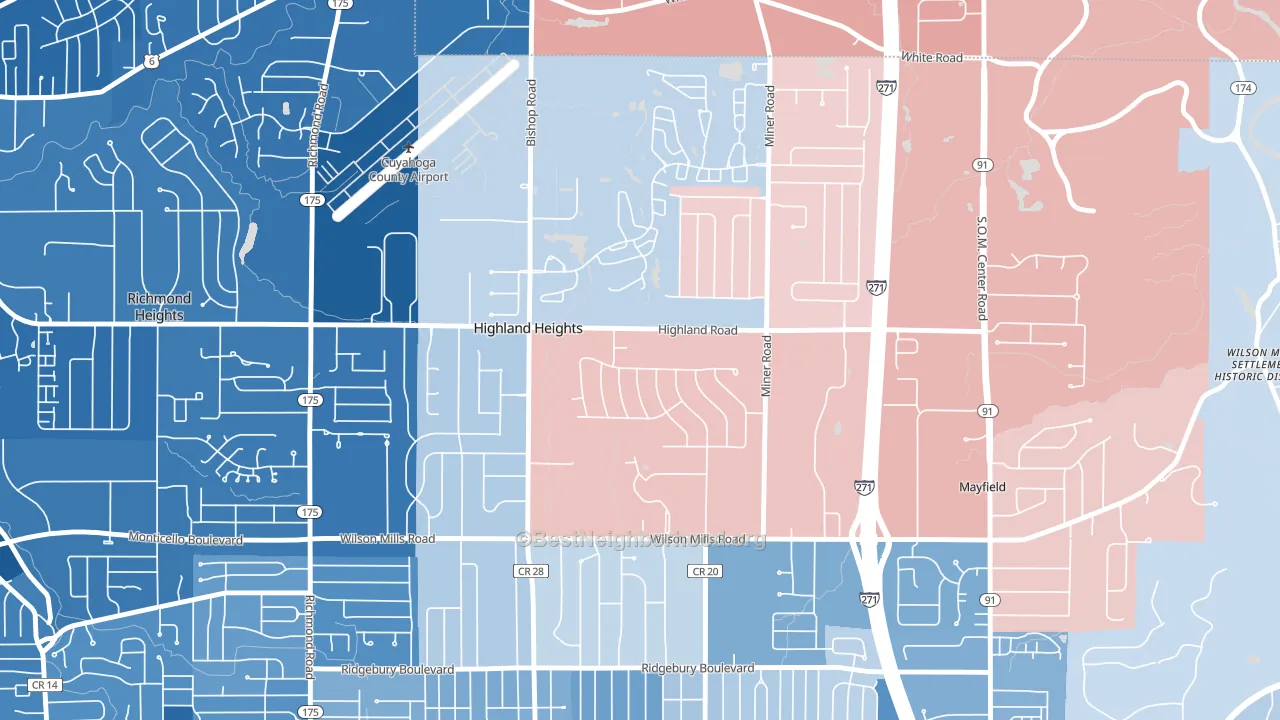 Highland Heights, OH block-group political-lean map