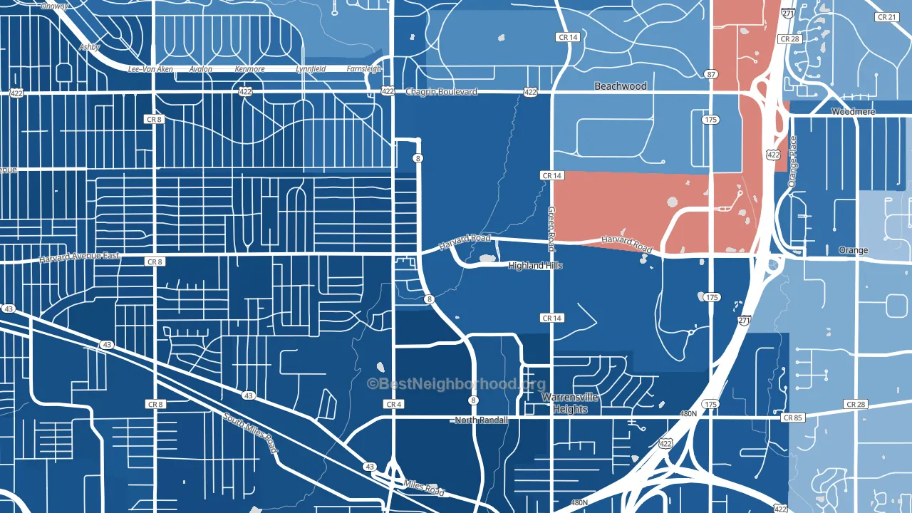 Highland Hills, OH block-group political-lean map