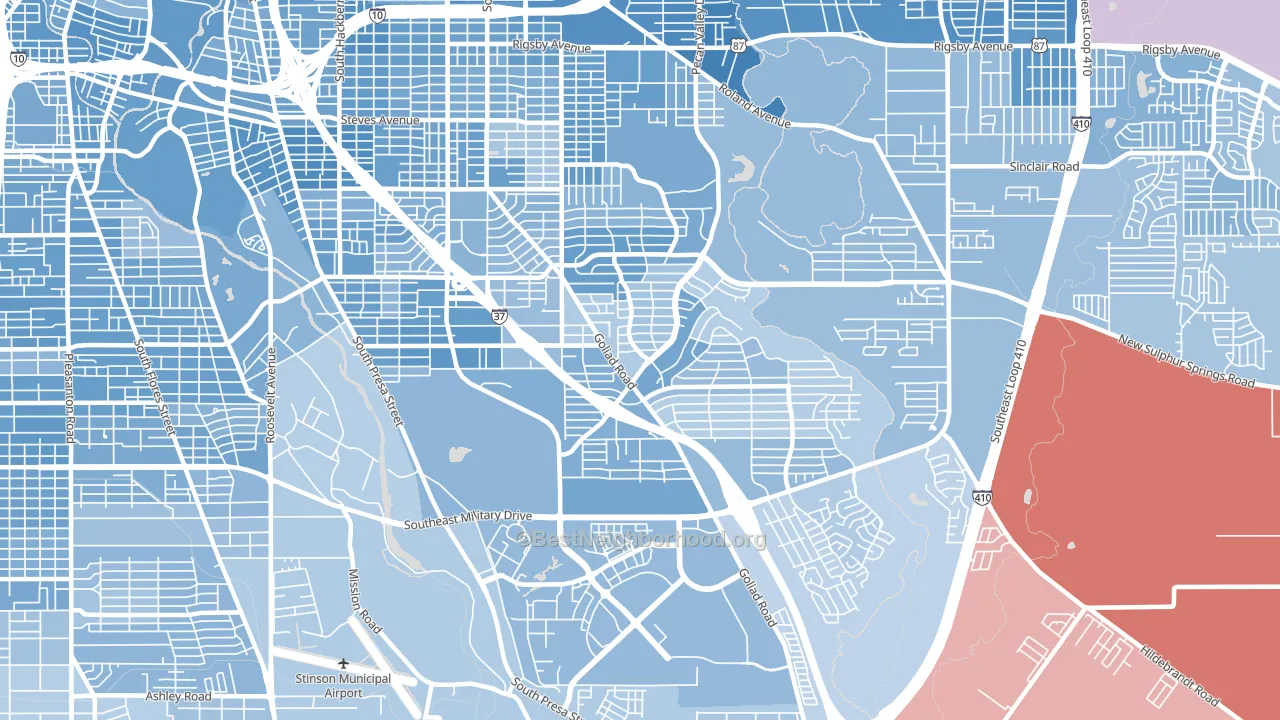 Highland Hills, San Antonio, TX block-group political-lean map