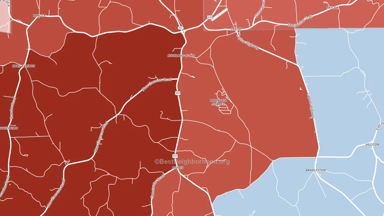 Highland Home, AL block-group political-lean map