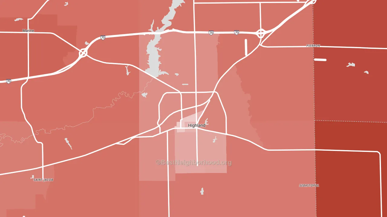Highland, IL block-group political-lean map