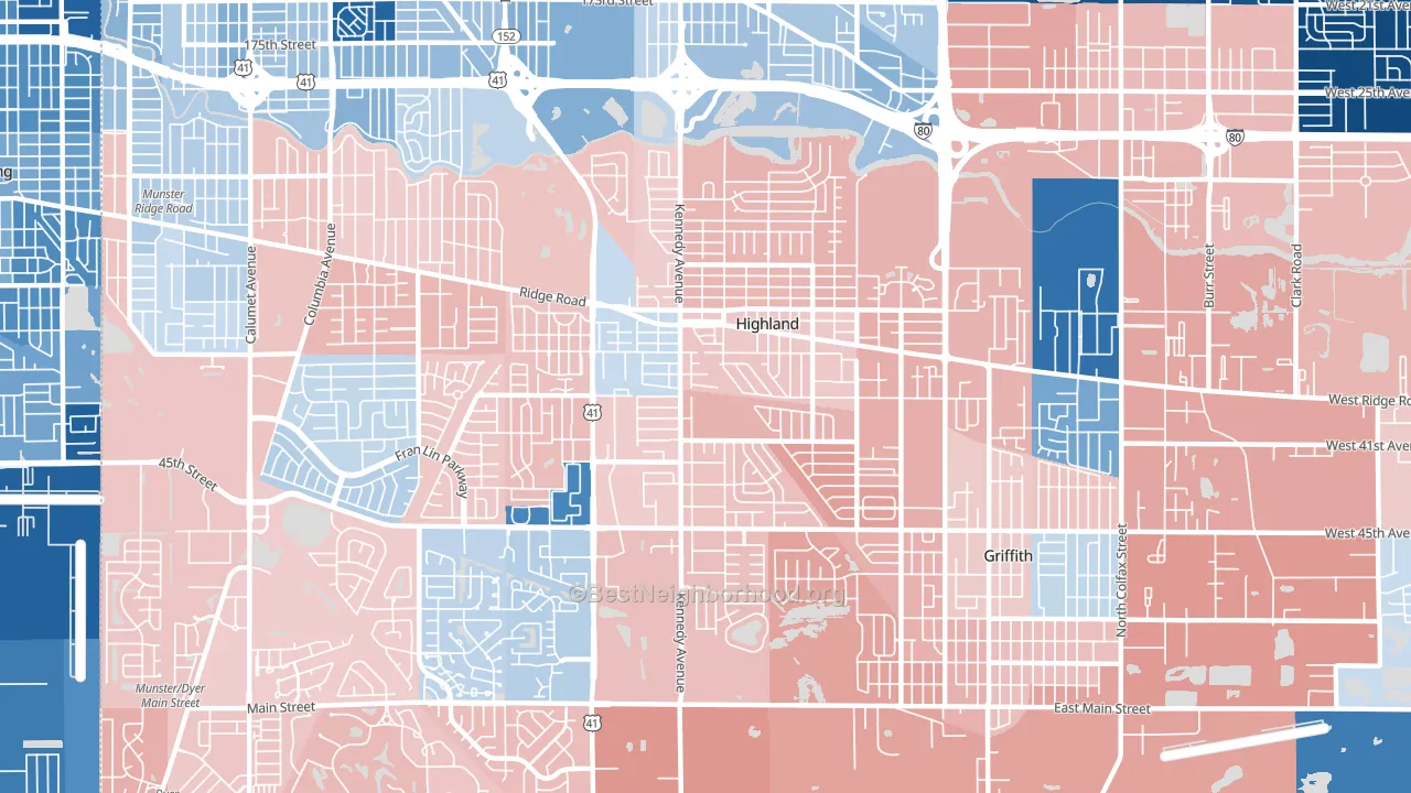 Highland, IN block-group political-lean map