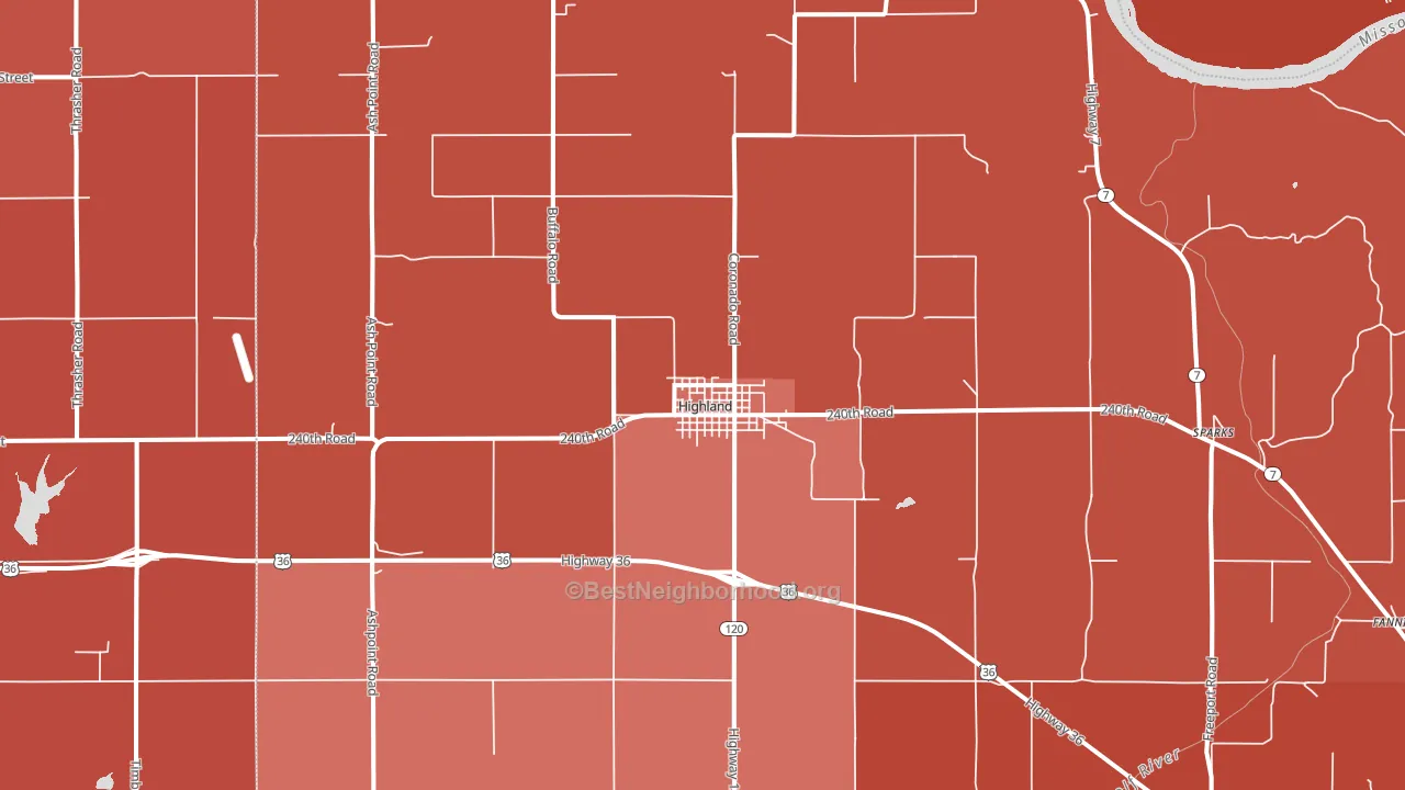 Highland, KS block-group political-lean map