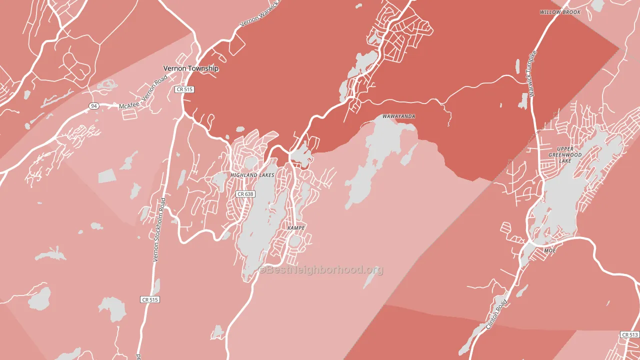Highland Lakes, NJ block-group political-lean map