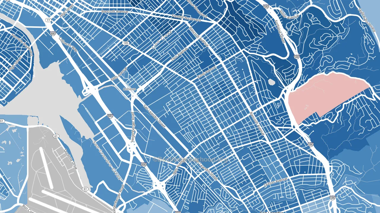 Highland, Oakland, CA block-group political-lean map