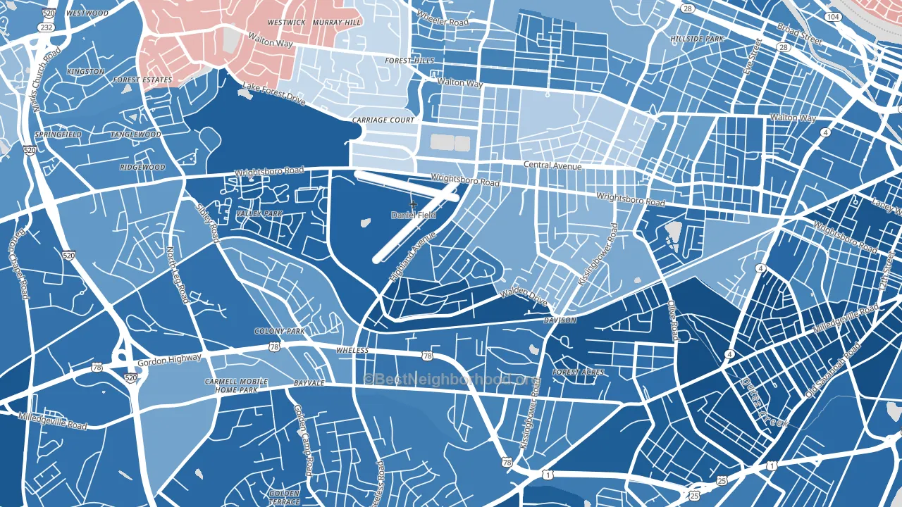 Highland Park, Augusta, GA block-group political-lean map