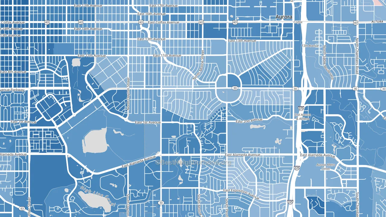 Highland Park, Aurora, CO block-group political-lean map