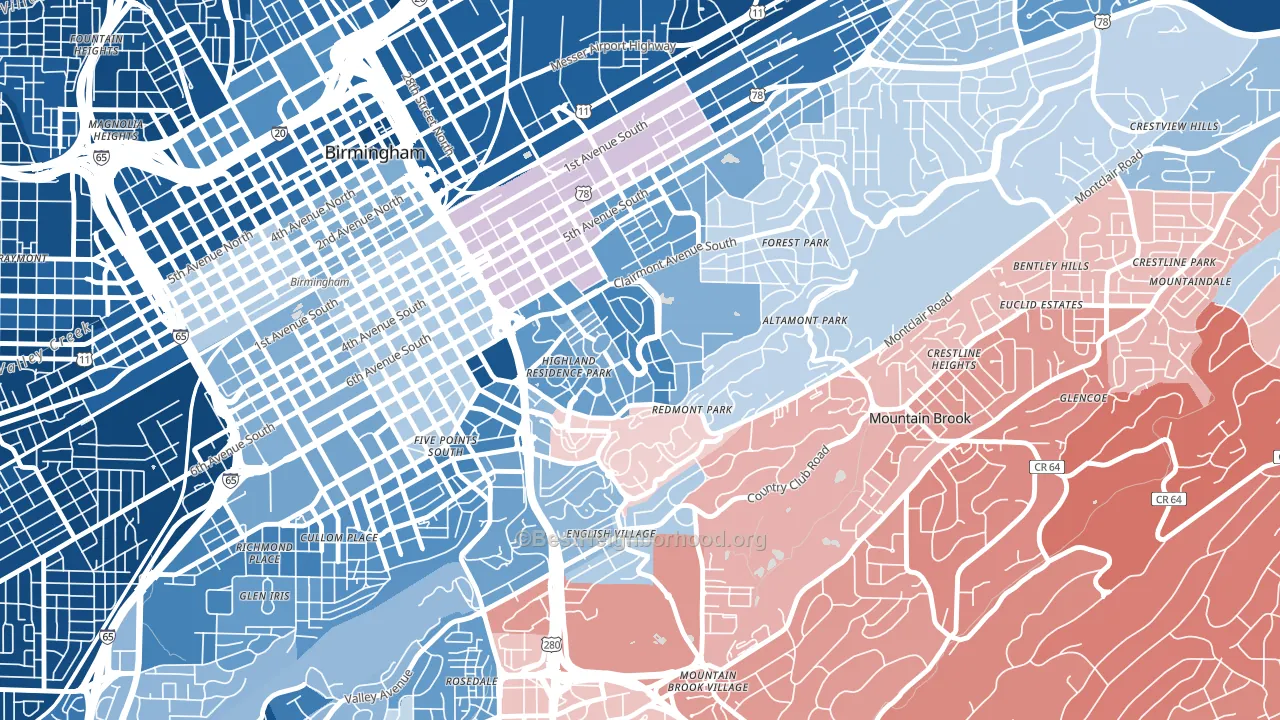 Highland Park, Birmingham, AL block-group political-lean map