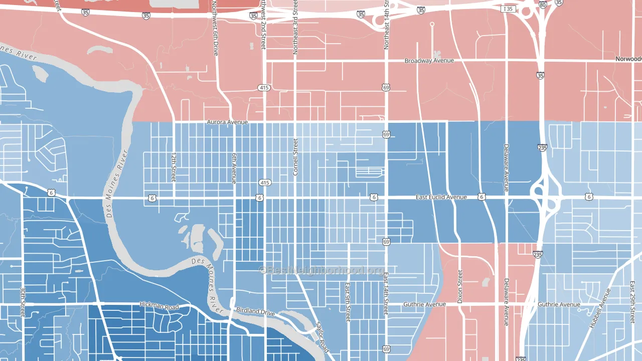 Highland Park, Des Moines, IA block-group political-lean map