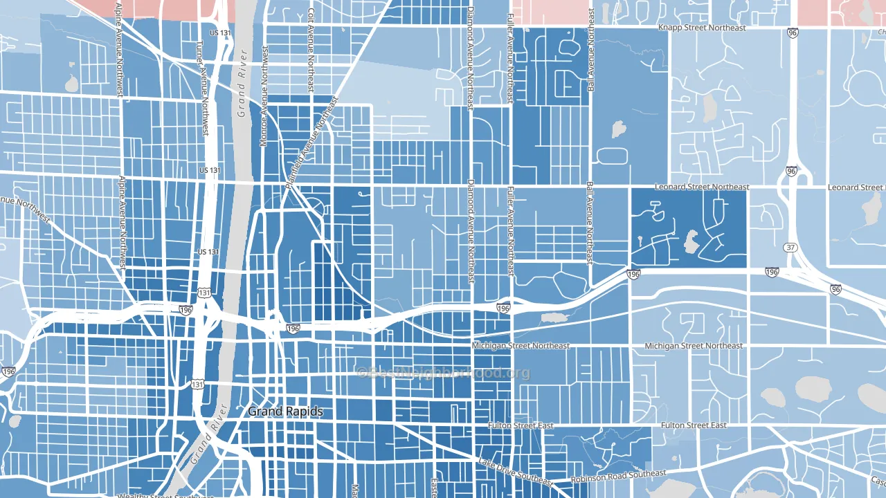 Highland Park, Grand Rapids, MI block-group political-lean map