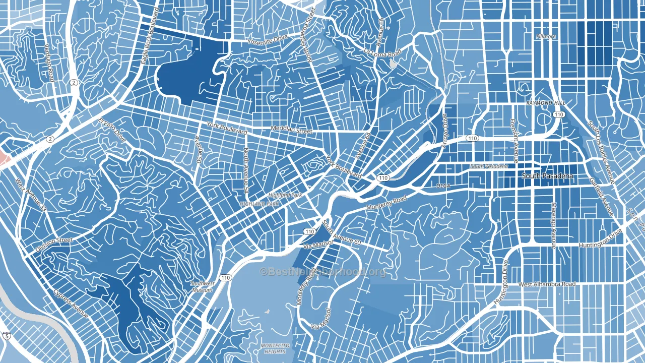 Highland Park, Los Angeles, CA block-group political-lean map