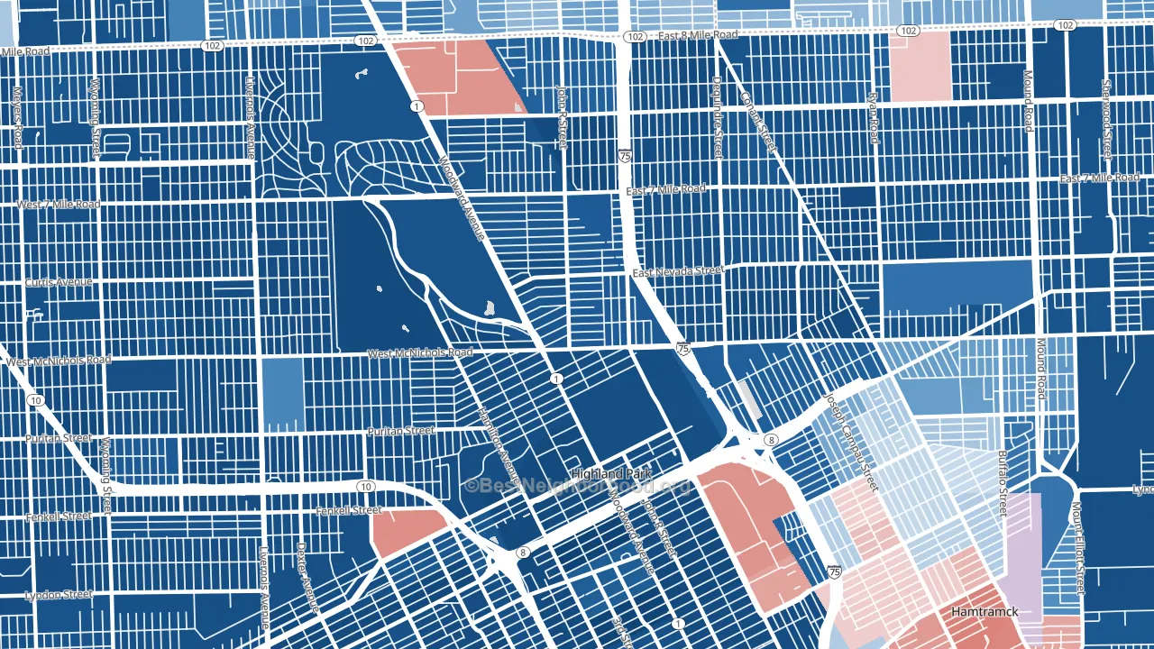 Highland Park, MI block-group political-lean map