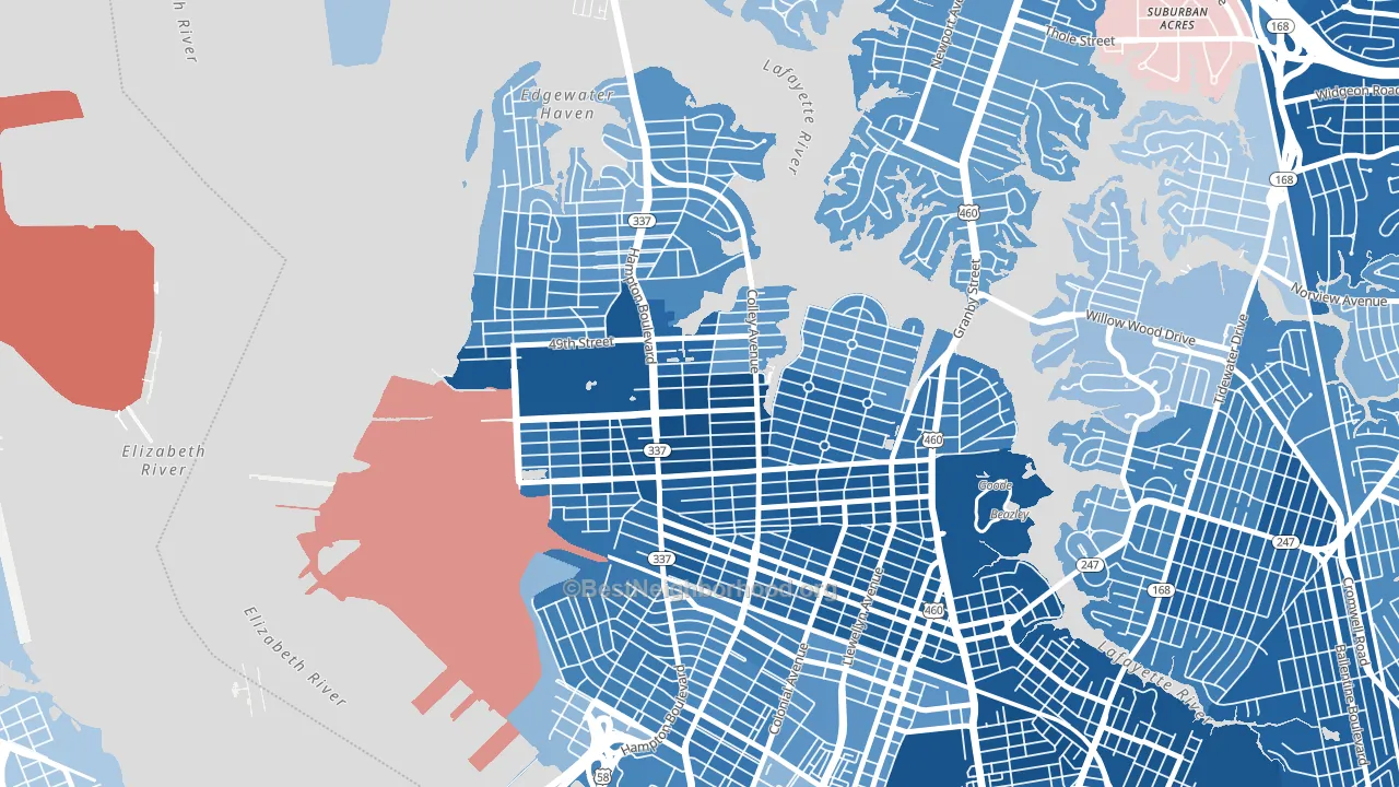 Highland Park, Norfolk, VA block-group political-lean map