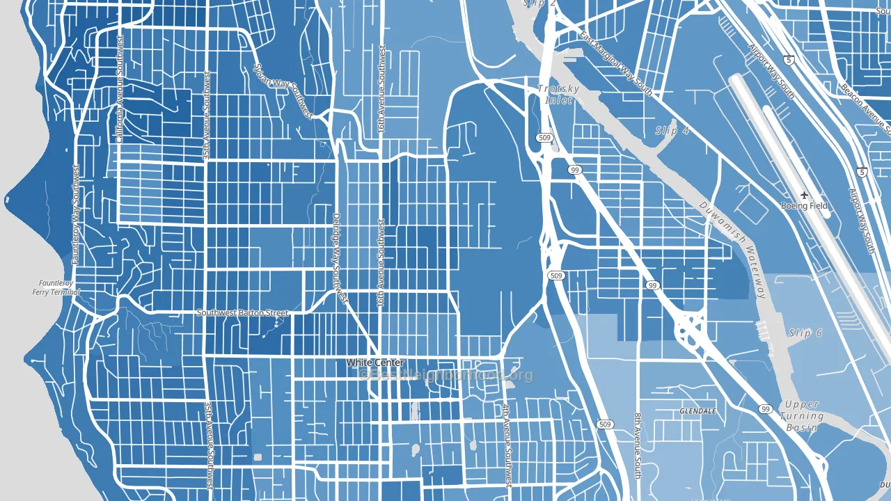 Highland Park, Seattle, WA block-group political-lean map