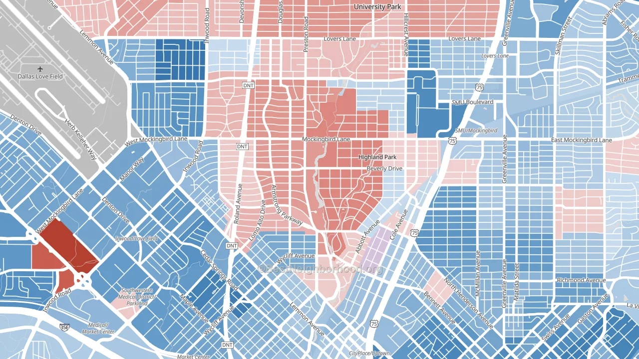 Highland Park, TX block-group political-lean map