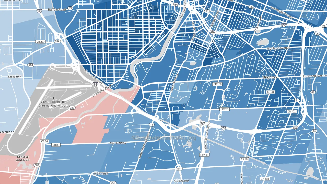 Highland, Rochester, NY block-group political-lean map