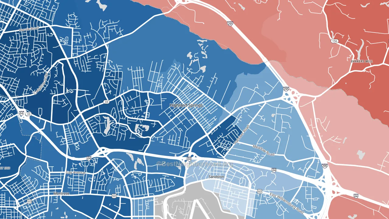 Highland Springs, VA block-group political-lean map
