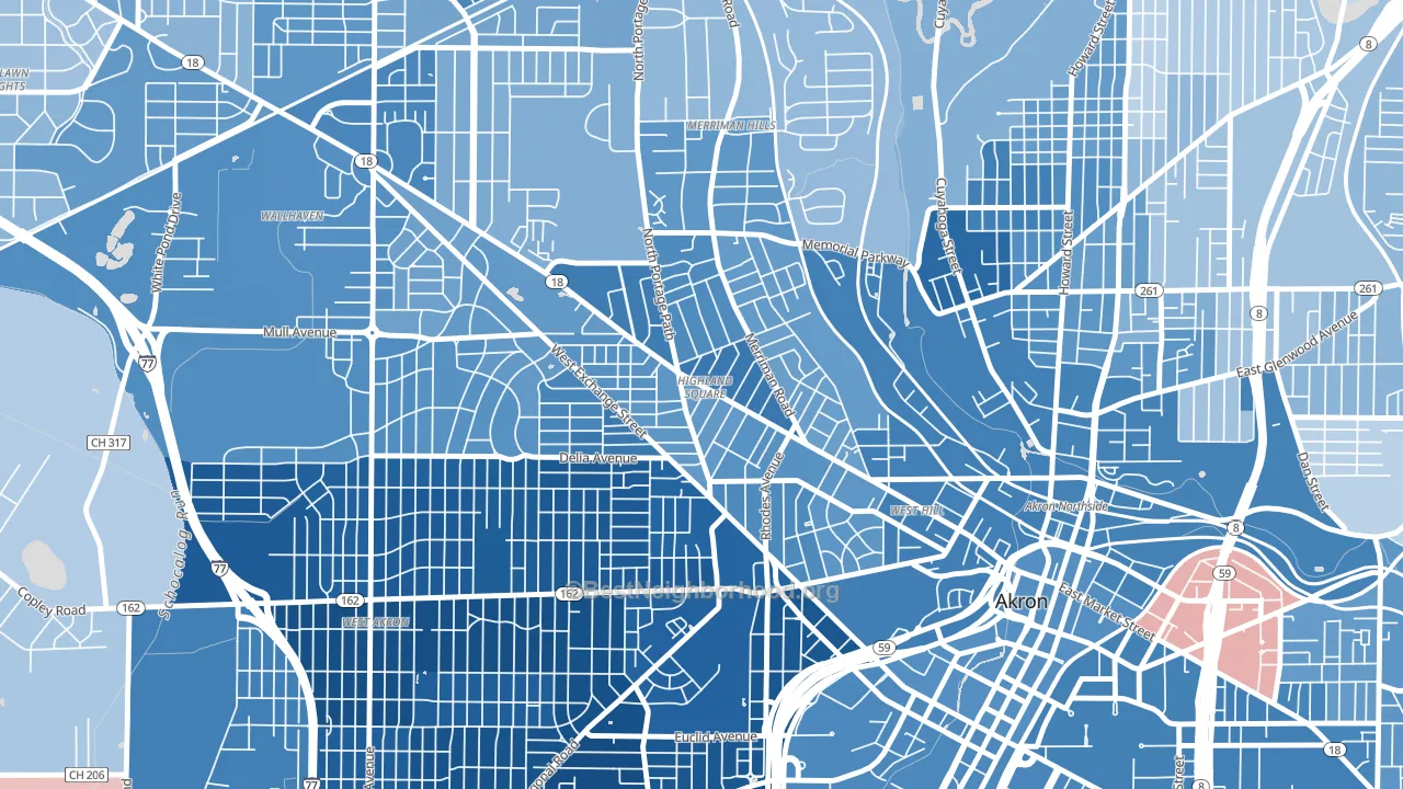 Highland Square, Akron, OH block-group political-lean map