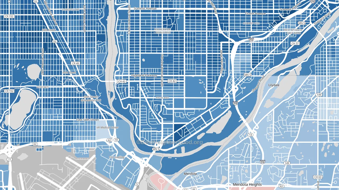 Highland, St. Paul, MN block-group political-lean map