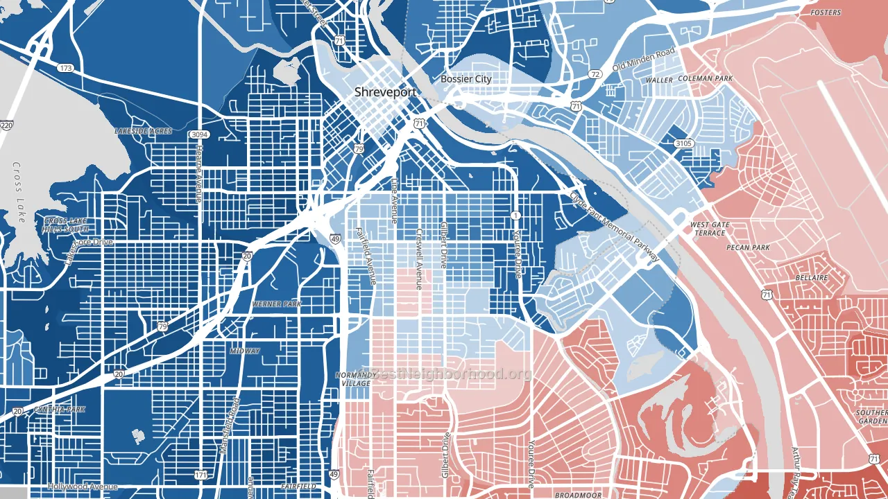 Highland-Stoner Hill, Shreveport, LA block-group political-lean map