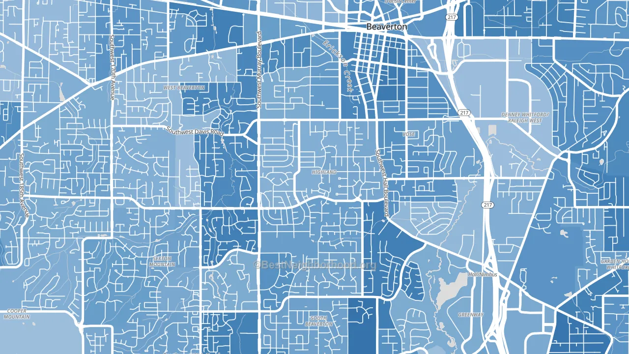 Highlands, Beaverton, OR block-group political-lean map
