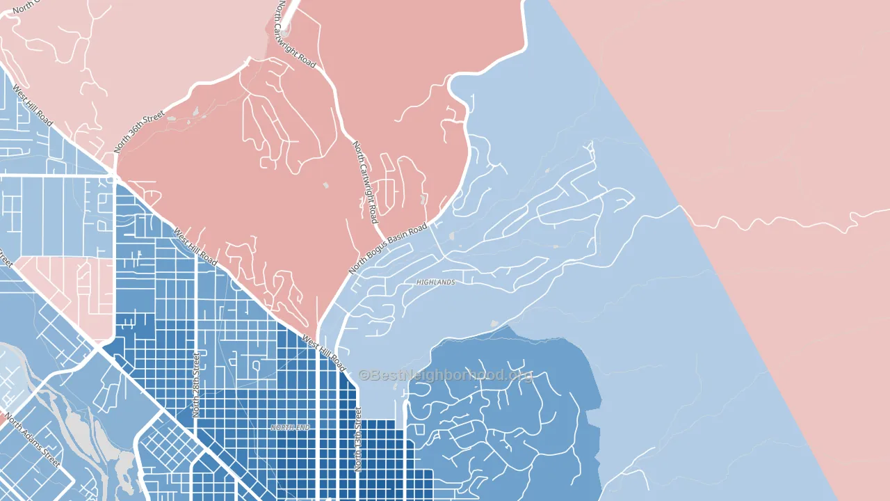 Highlands, Boise, ID block-group political-lean map