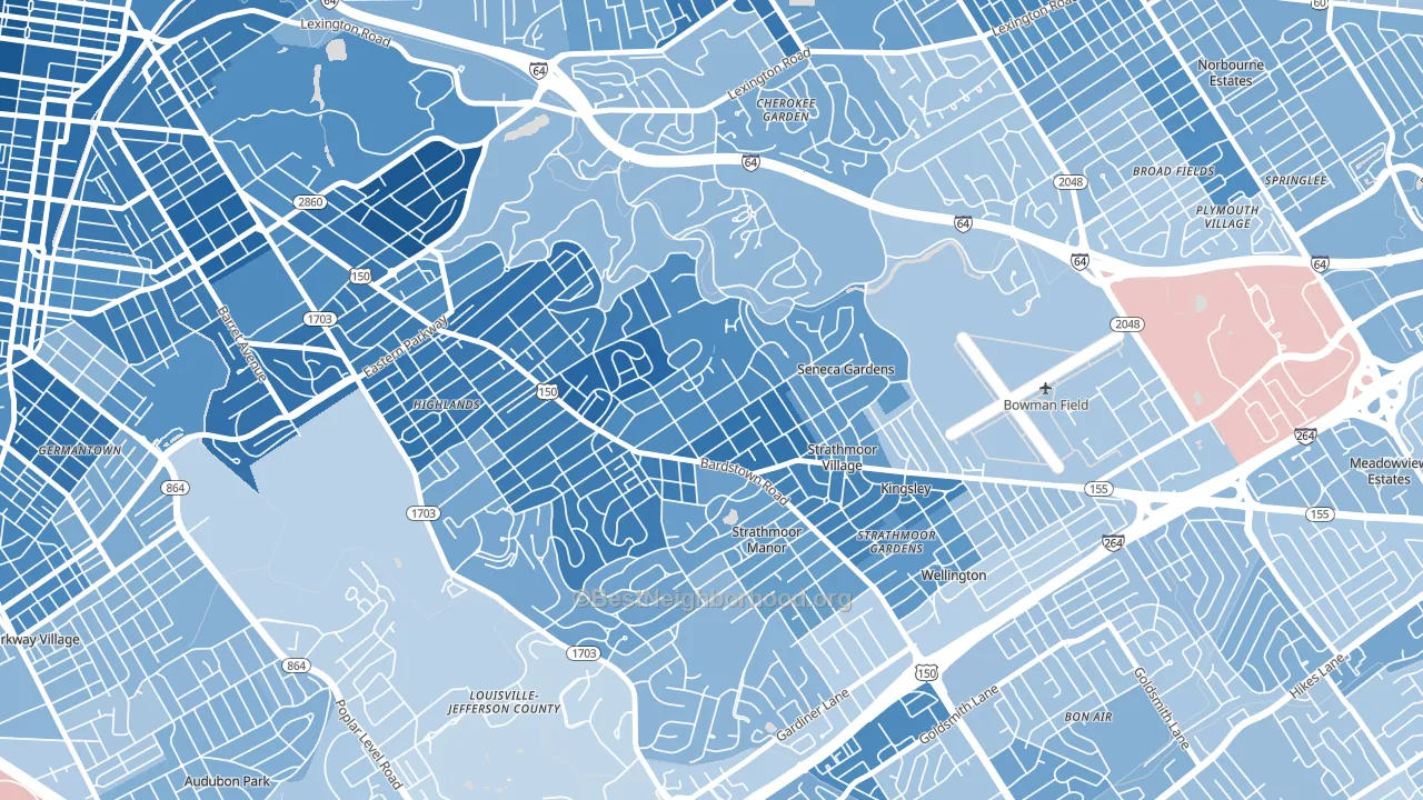 Highlands Douglass, Louisville, KY block-group political-lean map