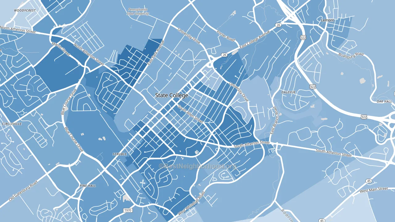 Highlands Historic District, State College, PA block-group political-lean map