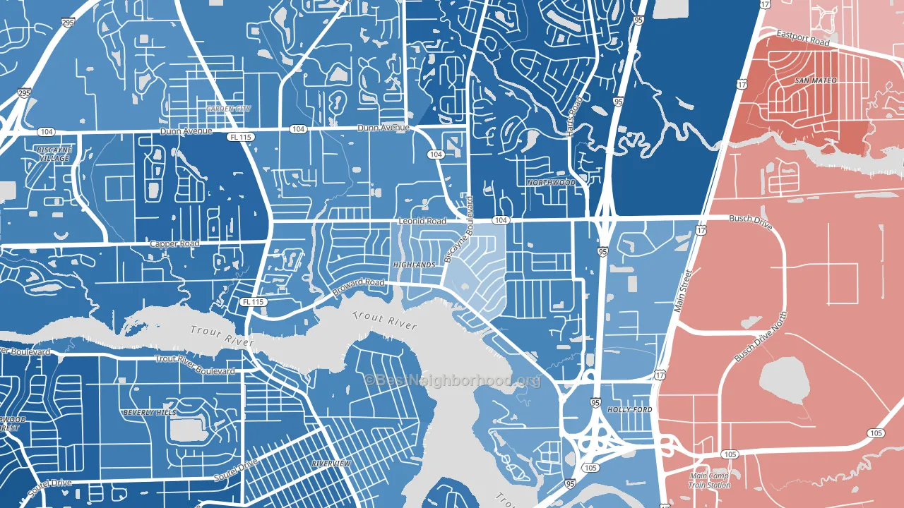Highlands, Jacksonville, FL block-group political-lean map