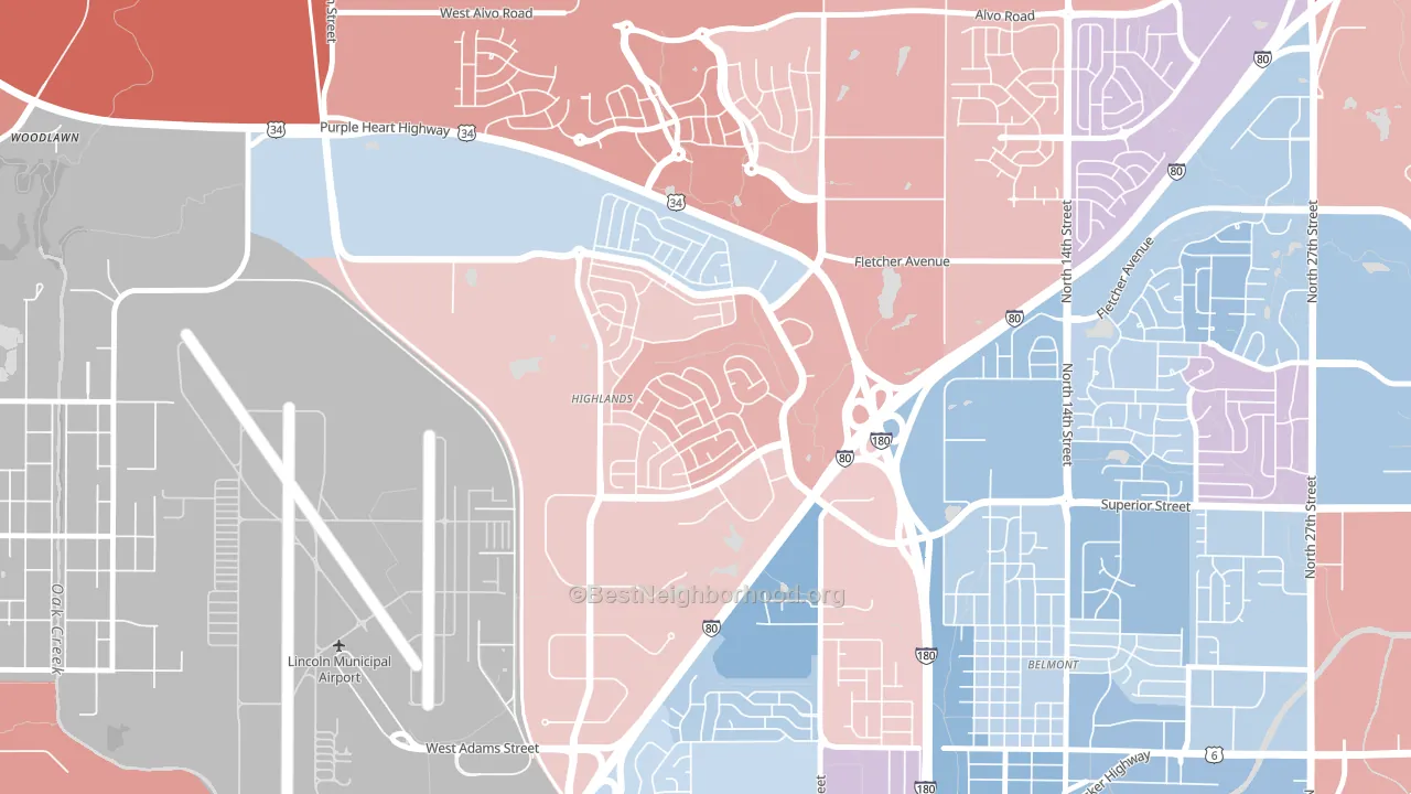 Highlands, Lincoln, NE block-group political-lean map