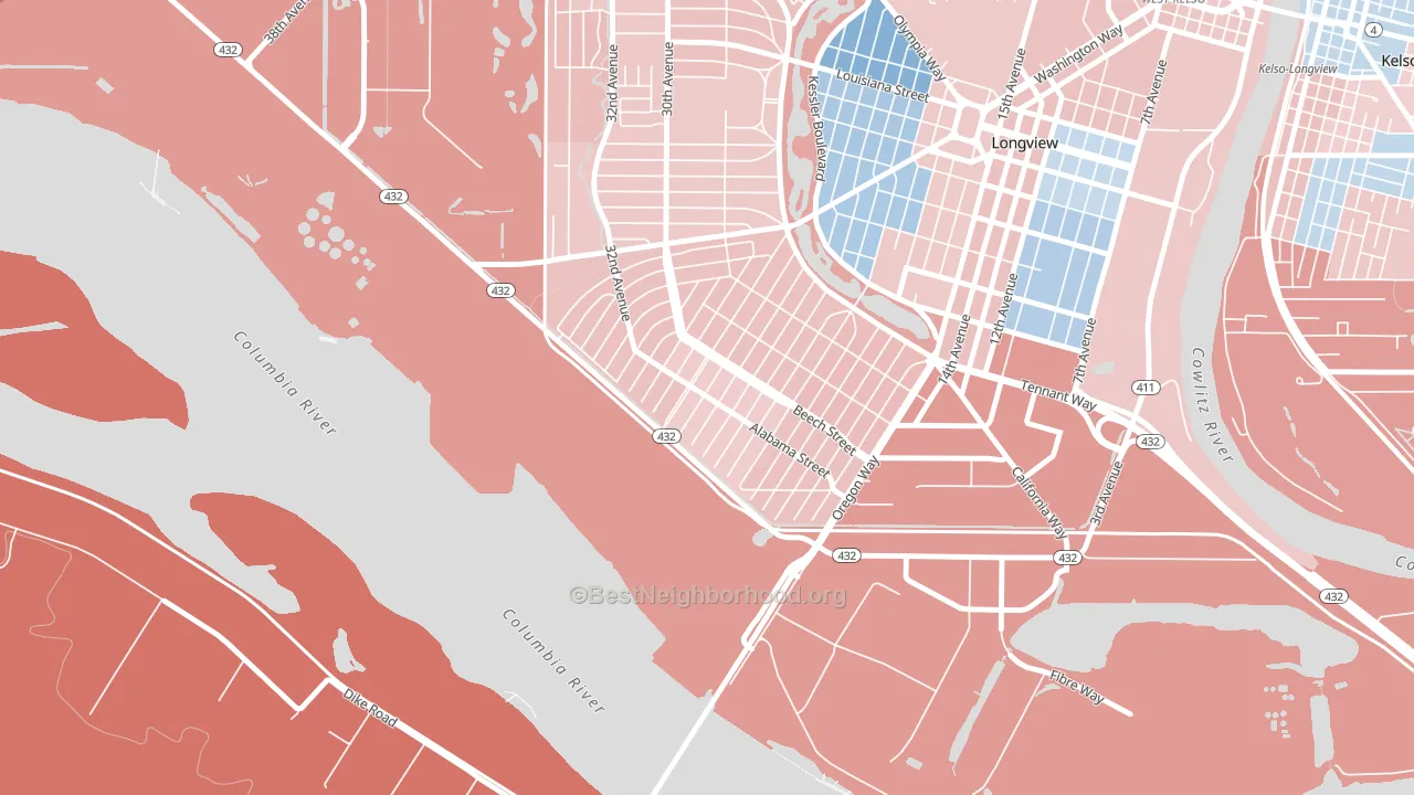 Highlands, Longview, WA block-group political-lean map