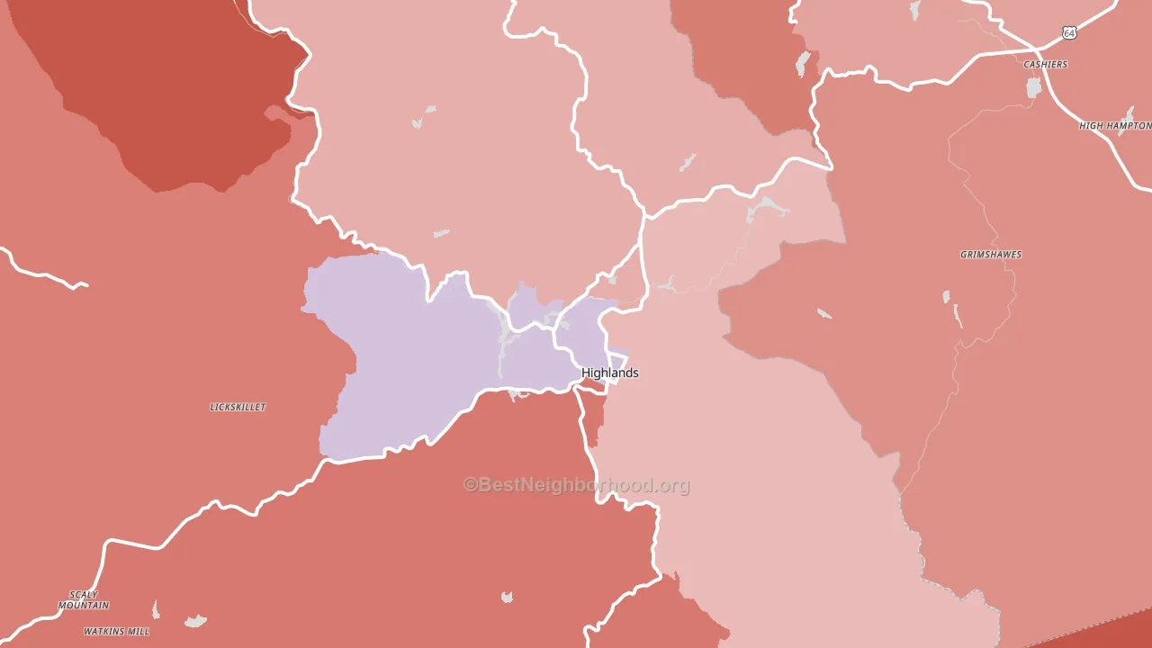 Highlands, NC block-group political-lean map