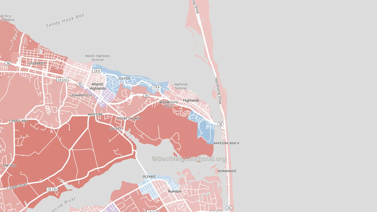 Highlands, NJ block-group political-lean map