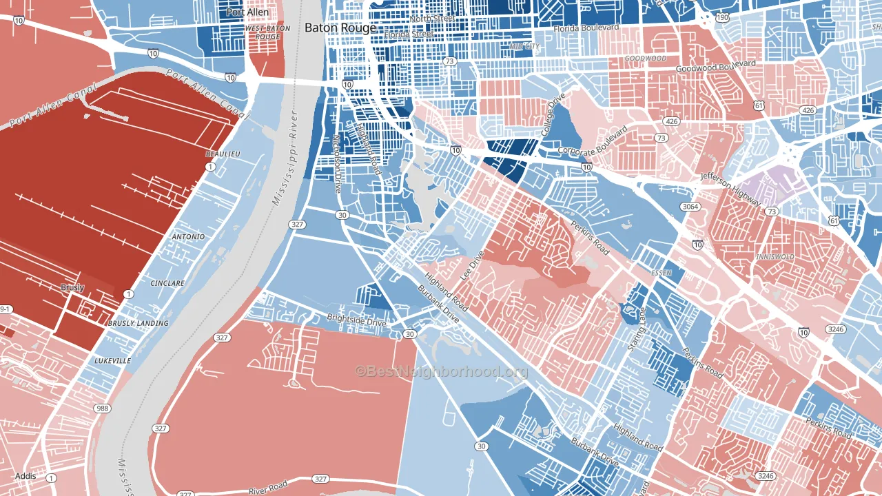 Highlands-Perkins, Baton Rouge, LA block-group political-lean map