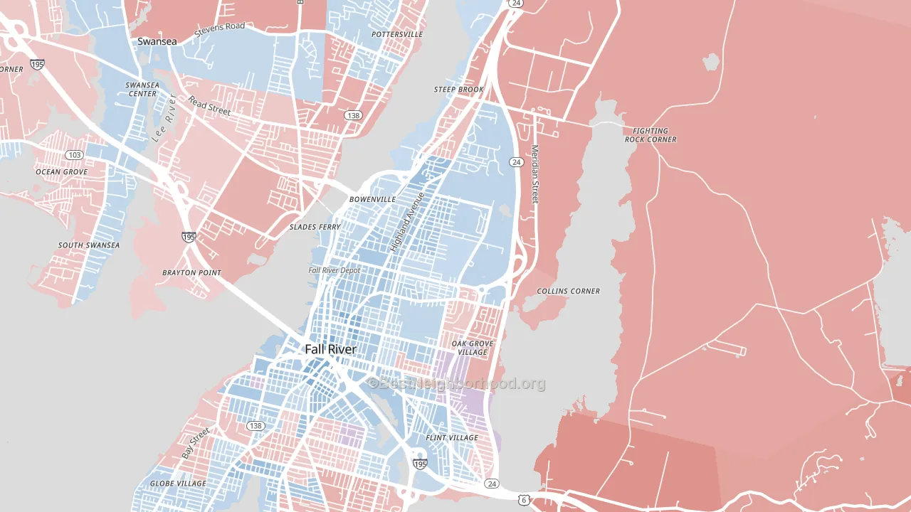 Highlands-Providence, Fall River, MA block-group political-lean map