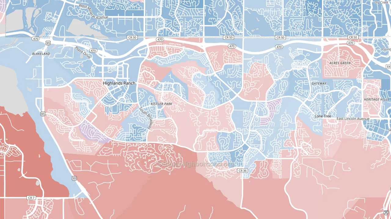 Highlands Ranch, CO block-group political-lean map