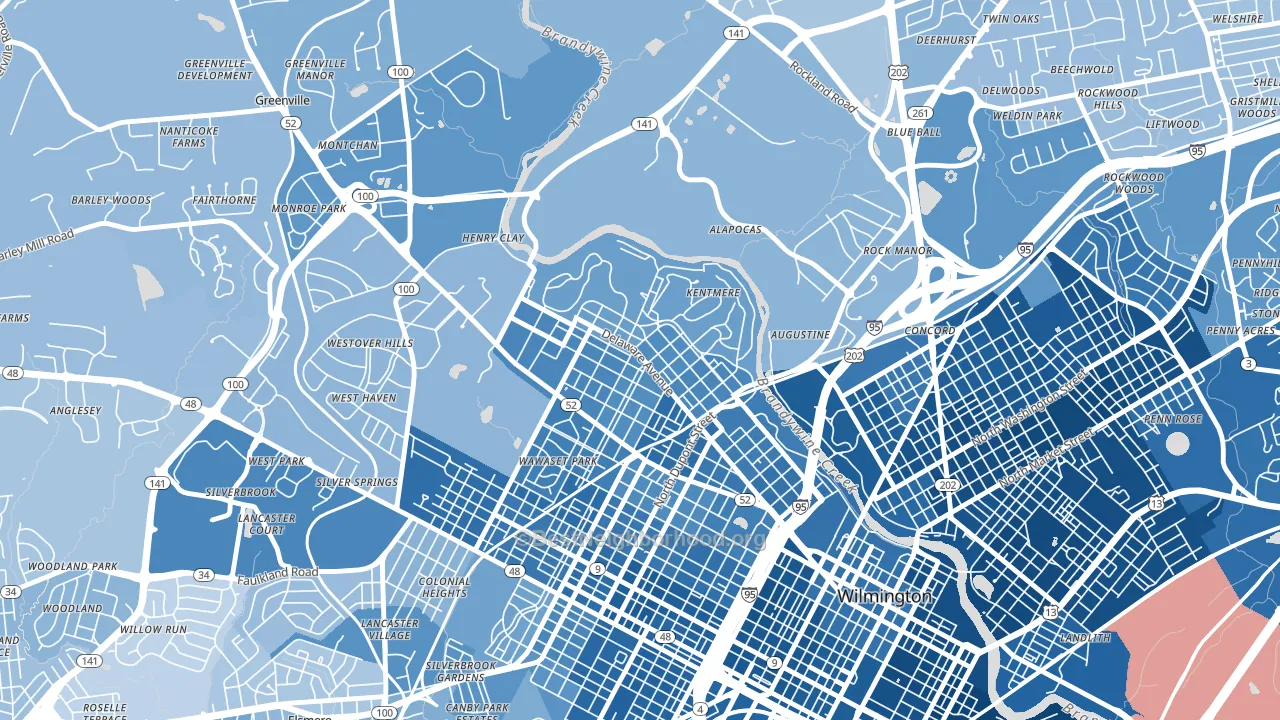 Highlands, Wilmington, DE block-group political-lean map